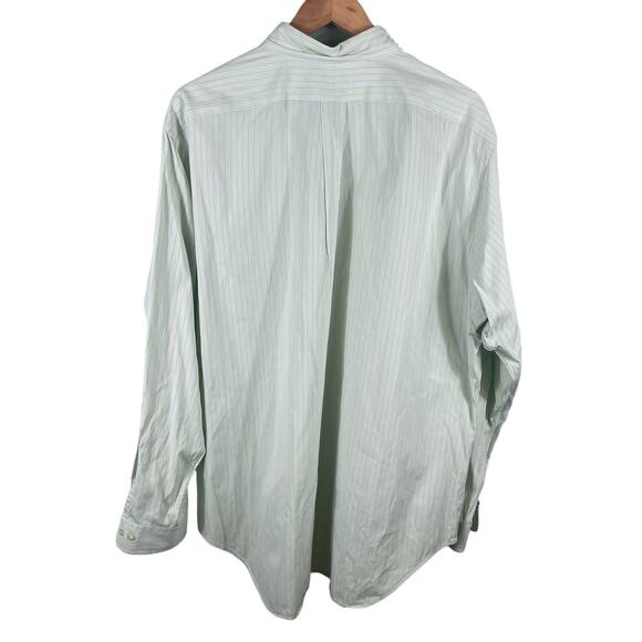 Ralph Lauren Long Sleeve Shirt Men Size17.5 Green Classic Fit Stripe Button Down - Picture 2 of 10